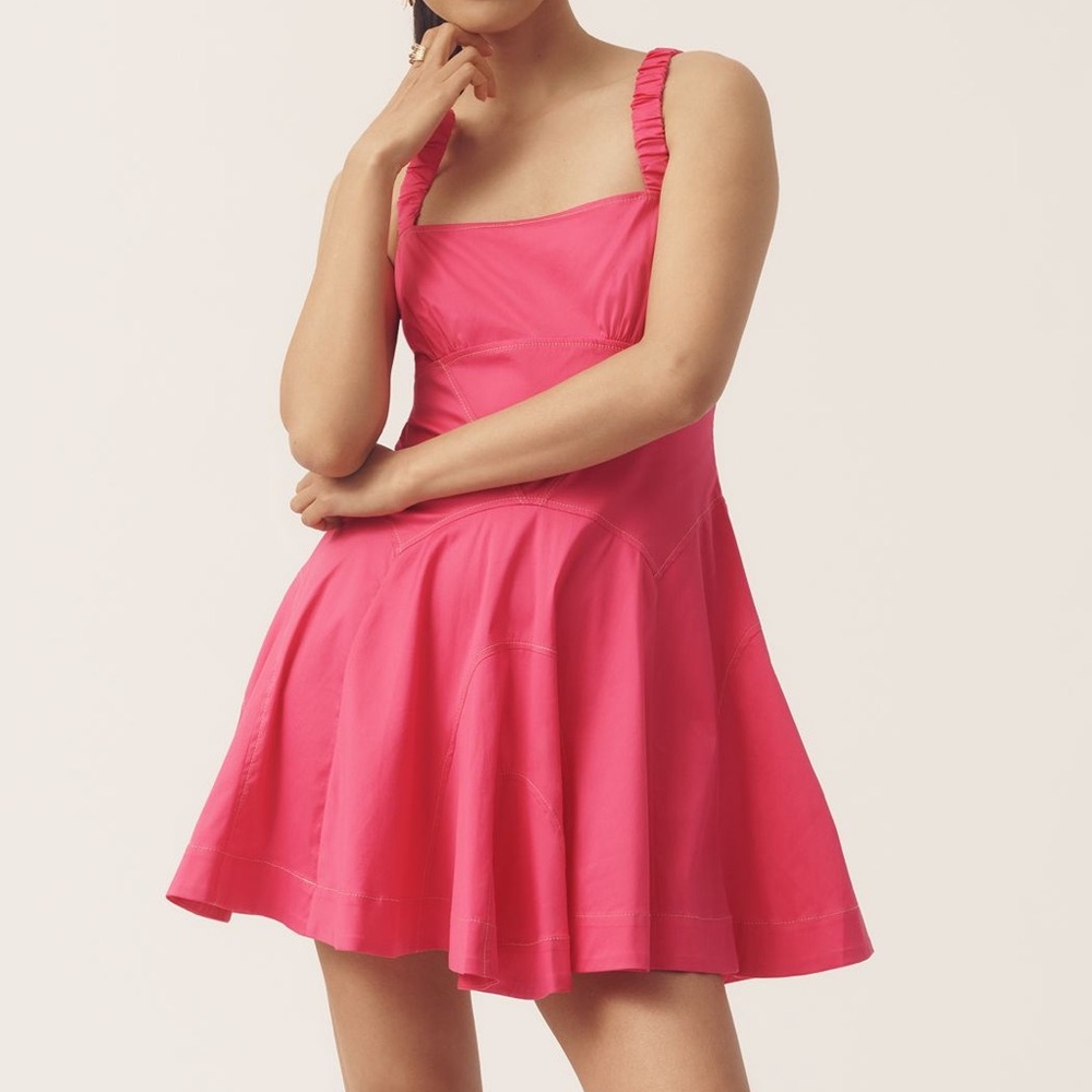 Anthropologie Plunge Drop Waist A Line Mini Dress Pink SIZE SMALL NEW